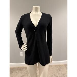 ENZO MANTOVANI 100% Cashmere V-Neck Sweater Top Black Sz S Twisted Front Detail